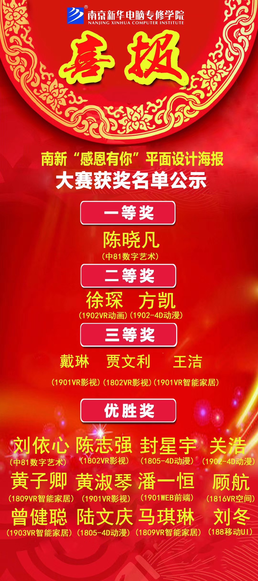 咻！前方為您發(fā)來南京新華“感恩有你”平面海報設(shè)計大賽的獲獎捷報啦！